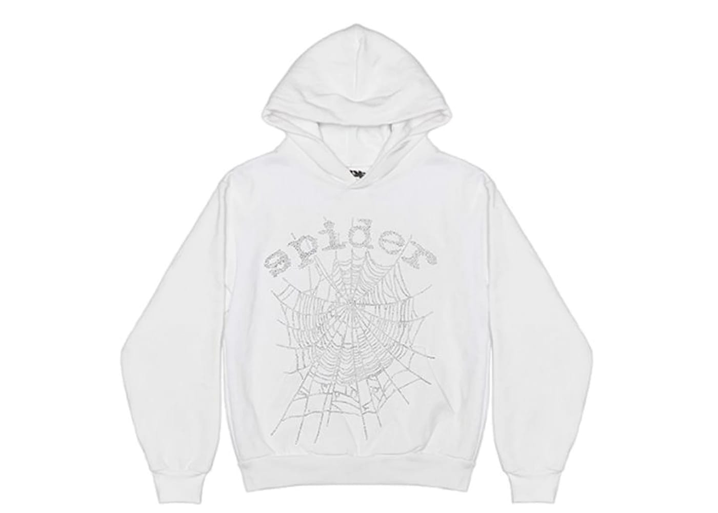 Sp5der OG Rhinestone Logo Hoodie White - Unlocked Vault Inc